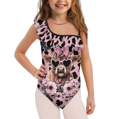 Image of Xpyiqun Swimsuits for Girls 3-14 1-Shoulder Ruffle Bathing Suit One Piece Adjustable Halter Swimming Wear