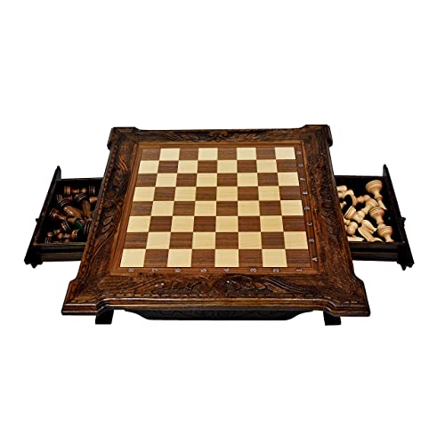 Gorgeous Handmade Wooden Chess Set 19.3 Inch. Large High Detail Unique Walnut Board Game Amazing Gift #TOP4