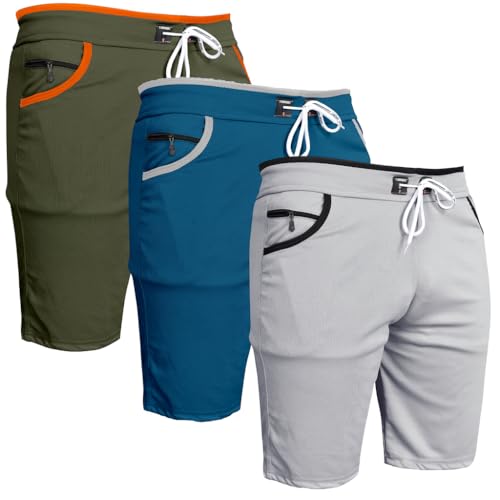 Image of Men's Sports Shorts with Drawstring, Athletic Casual Bermuda Shorts in Multicolor, Zippered Pockets