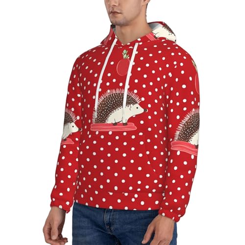 Men's Fleece Pullover Hoodie Long Sleeve Hooded Red polka dot hedgehog Sweatshirt Casual Shirts With Pockets 4X-Large3