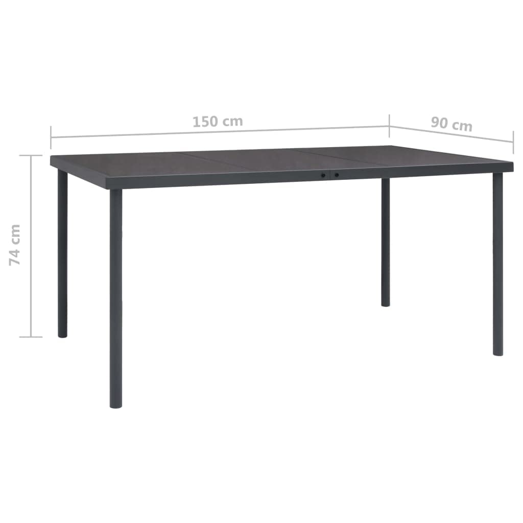 Tavolo da Giardino Antracite in Acciaio e Vetro 150x90x74 cm | Arredo elegante per cene all'aperto in terrazzo o veranda, con ripiano spazioso e facile da pulire per sei persone.
