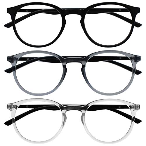 Opulize Met Lesebrille 3er Pack Schlank Runder Rahmen Federscharniere Kratzfest Schwarz Transparent Grau Transparent Schwarze Herren Damen RRR60-17C +1.00