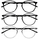 OPULIZE MET Blaulichtfilter Lesebrille für Damen Herren - 3er-Pack - Runder Brille - Blendfreie UV400-Schutz - Federscharniere - Anti-Müdigkeit - Schwarz Transparent Grau Klar +2.00