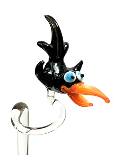Preisvergleich Produktbild Rabe Schwarz Orchideenstab - Blumenstab Rankhilfe Blütenstütze aus Glas Mit Figur - Vogel Deko Garten Blumen
