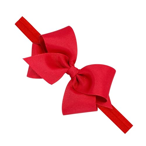 Wee Ones Girls' Classic Grosgrain Hair Bow on a Matching Baby Hair Band, For All Hair Types, Small Bow, 6-24 Months, Red