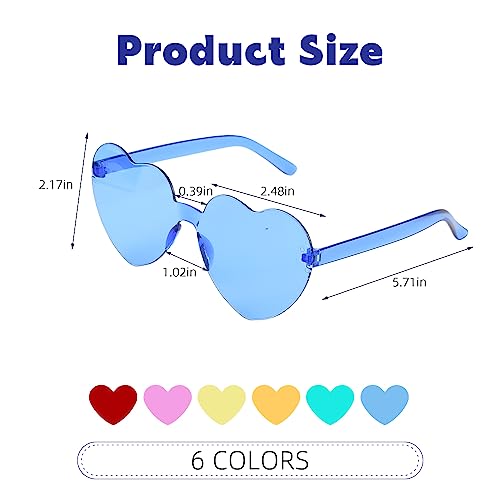 Heart Sunglasses for Women, 6PCS Candy Color Heart Shaped Sunglasses Fun Cute Rimless Transparent Glasses for Party Favors2