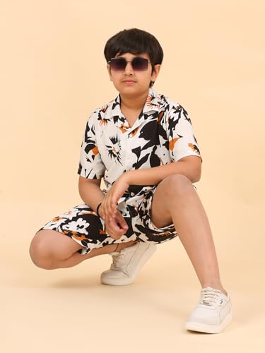 Image of Ninos Dreams Boys Cotton Rayon Halfsleeves Coord Set with Shirt & Shorts /Boys Vacation wear /boys co ord set /Boys Tropical print Shirt & Shorts set /Boys Clothing Set