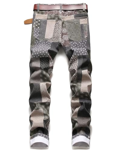 Men's Casual Stylish Straight Slim Fit Jeans Young Hiphop Skinny Printed Pants2