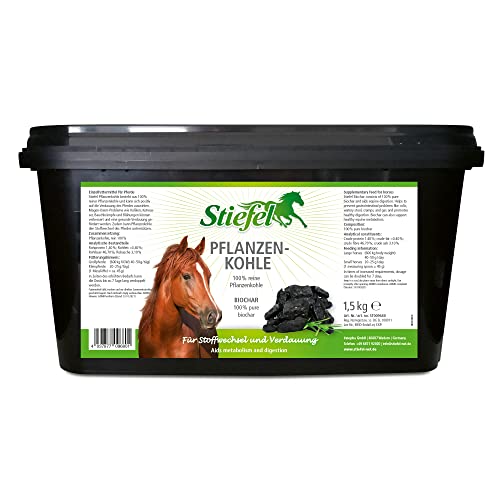 Stiefel Pflanzenkohle für Pferde, 100% Reine Pflanzenkohle zur Unterstützung des Magen-Darm-Trakts, für den Stoffwechsel, 1,5kg