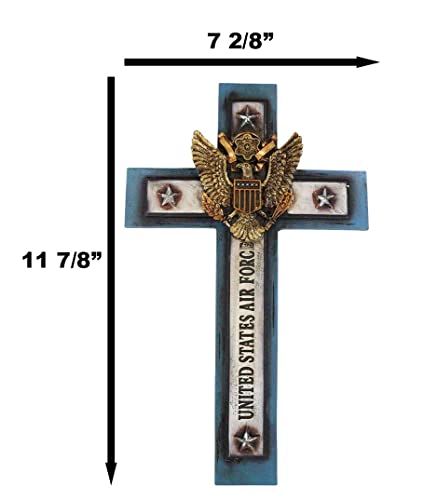 Ebros Gift TMXSH22 Rustic Western Usa Air Force Military Patriotic Bald Eagle Emblem Blue Memorial Wall Cross Decor Plaque Design Hanging Sculpture thumb #2
