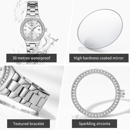 Image of OLEVS Watch Women Silver Watch for Women Luxury Diamond Womens Watches for Small Wrist Stainless Steel Waterproof Analog Quartz Date Elegant Reloj para Mujer