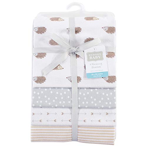 Image of Hudson Baby Unisex Baby Cotton Flannel Receiving Blankets, Hedgehog, One Size