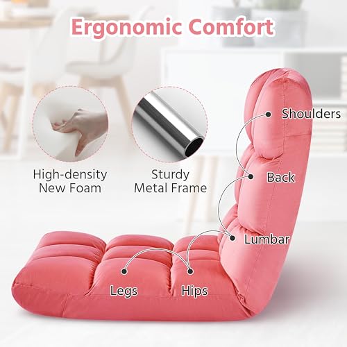 Image of Yaheetech Adjustable Floor Chair with Back Support, Foldable Thick Padded Seat for Meditation&Gaming on Floor, Space Saving Lazy Lounger for Bedroom Dorm, Pink