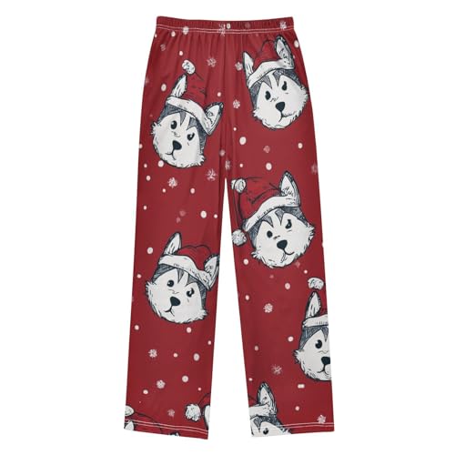 Husky with Xmat Hat Boys Long Pants Soft Trousers Elastic Waist Kids Lounge Bottoms with Pockets S-XL2