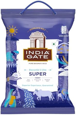 India Gate Basmati Rice Super | Premium, Long Grain & Aged Raw Basmati Rice | World's No. 1 Basmati Rice - 5kg Bag