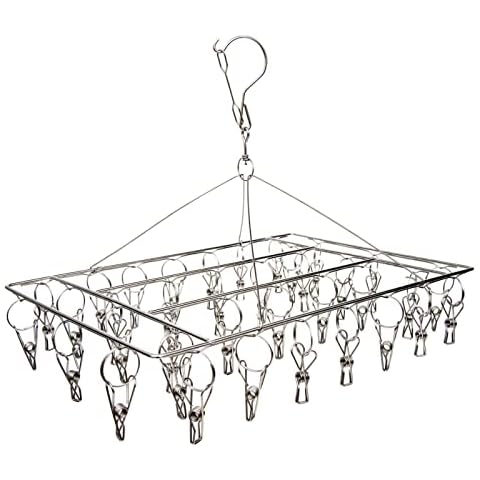 WUIIEN 36 Thickened Clip Underwear Sock Hanger Laundry Airer Dryer Rack StainlessSteel Cover