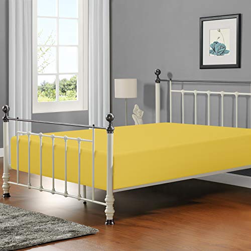 Twin Fitted Sheet Only - Brushed Microfiber Deep Pocket Bottom Sheet - Soft, Wrinkle-Free, Fade-Resistant, Stain-Resistant, Hotel Quality Fitted Bed Sheet, Yellow