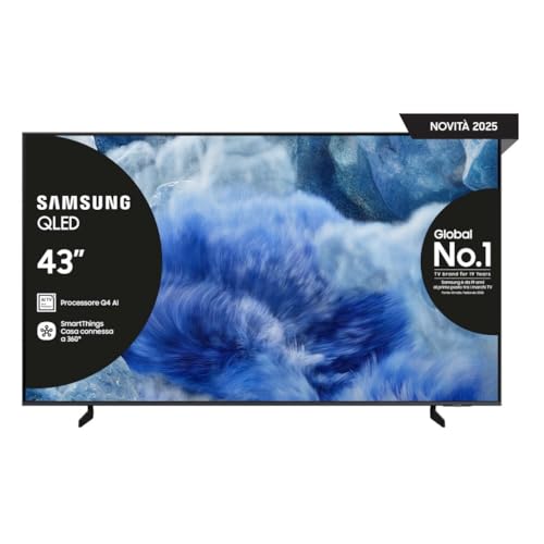 Samsung QLED 4K Vision AI Smart TV 43'' QE43Q8FAAUXZT, Q8F, Q4 AI Processor, 4K Upscaling, OTS Lite, Air Slim Design, 100% di Volume Colore con Quantum Dot, PACCHETTO INTRATTENIMENTO, 2025