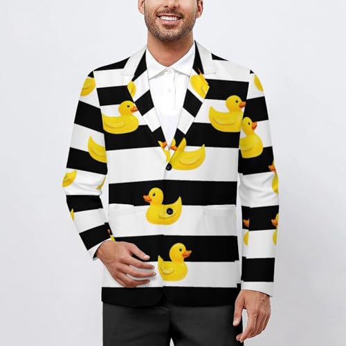 Yellow Rubber Ducks Stripes Men's Slim Suit Long-Sleeve Prom Tuxedo Classic Two Button Business Jacket2