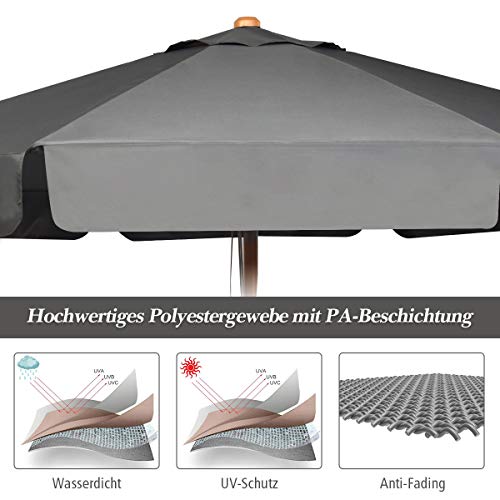 Sonnenschirm aus Holz 300 cm mit UV-Schutz und neigbarem Design