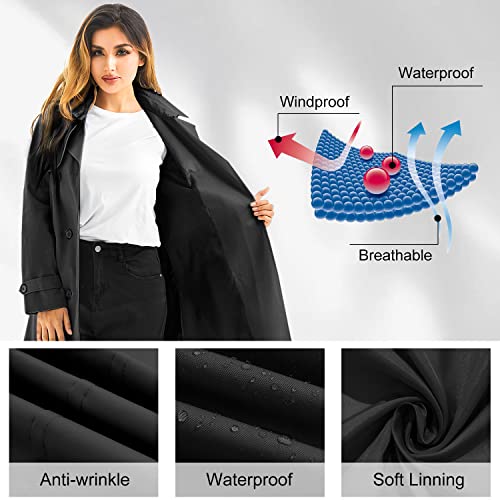 Garemcy Black Large Women's Trench Coat with Detachable Hood and Classic Lapel - Image 6
