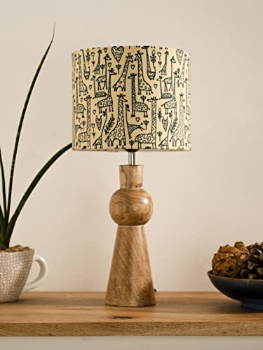 Image of Green Girgit Wooden Skirt Lamp with Multicolor Animal Print Shade