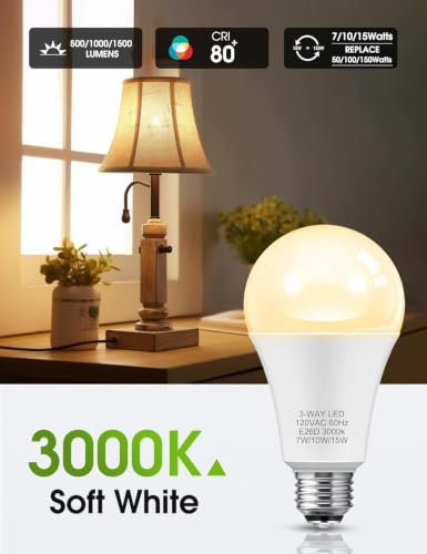 Image of L LOHAS LED 3 Way Light Bulbs 50 /100 /150W, 3000K Soft White LED Light Bulbs