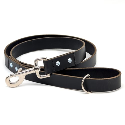 Ashford Ridge guinzaglio per cani in pelle pieno fiore prodotto in Inghilterra - nero grande