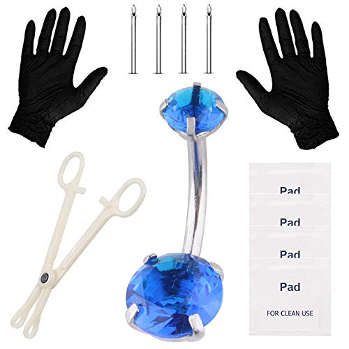 Piercing Kit - Beautylu Belly Piercing Kit Body Piercing Kit Navel Piercing Kit Including Belly Button Ring 14G Piercing Needles and Piercing Clamps for Belly Ring Studs Body Piercing Set (Blue)