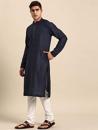 Image of Rajubhai Hargovindas Men Pure Cotton Chikankari Embroidered Straight Kurta