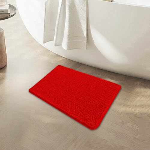 Image of BOANKODU Bathroom Rugs 15x23, Extra Soft Absorbent Chenille Bath Rugs, PVC Backing Quick Dry, Machine Washable Bath Mats for Bathroom Floor, Tub and Shower, Home Decor Accessories, Red