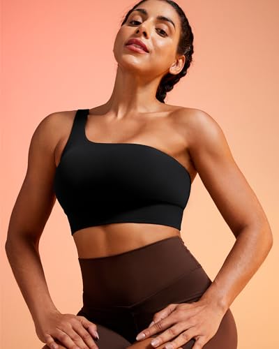 Image of Queenie Ke Womens One Shoulder Sports Bra Left Side Strap Yoga Bras Gym Training Workout Crop Tops