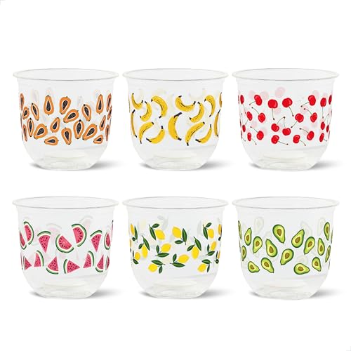 TOSSWARE NATURAL 12oz Arc - Fruity Fiesta - Plant Based 98mm Cups - Plastic Alternative for Parties, Bachelorettes, Weddings - Recyclable Theme Cold Cups - Set of 24