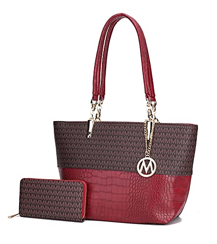 Image of MKF Shoulder Bag for Women & Wallet Purse Set: PU Leather Tote Handbag Top-Handle Stylish Satchel Pocketbook
