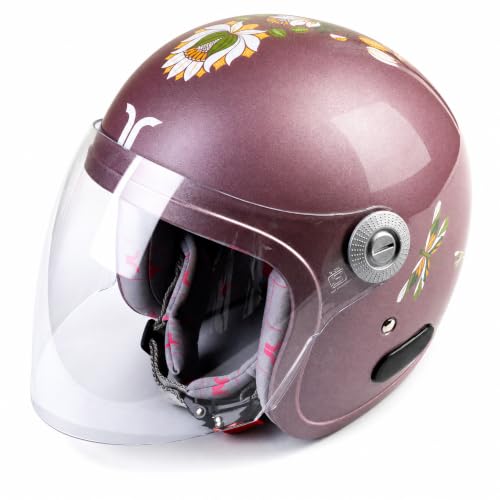 Image of TVARRA Lotus ISI & DOT(USA) Certified Women's Open Face Helmet Design Helmet, Lightweight Material, Crafted for Women, Extreme Comfort fit with Clear Visor