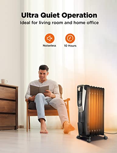 Pelonis Oil Filled Radiator Heater Luxurious Champagne Portable Space Heater With Programmable Thermostat, 10H Timer, Remote Control, Tip Over&Overheating Functions, Quiet Heater For Home Office #TOP3