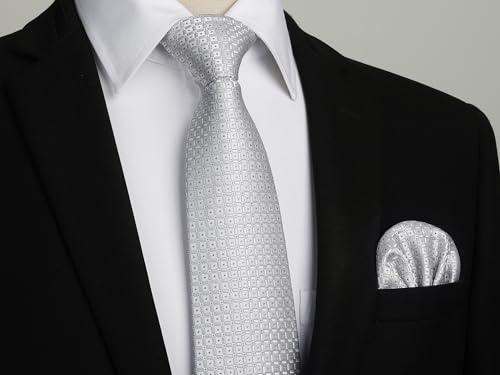 Image of HISDERN Mens Ties Solid Color Tie and Pocket Square Set Classic Woven Formal Neckties & Handkerchief Wedding Party