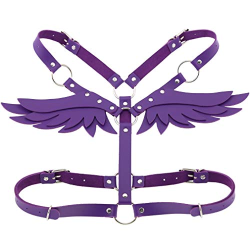 FM FM42 Purple O Ring Waist Belt Body Caged Harness with Angel Wings PN2679