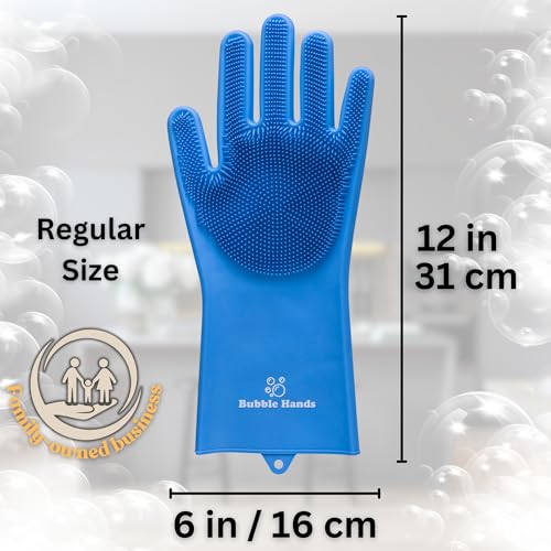 Image of Dog Washing Gloves with Bristle Scrubbers, Reusable Silicone Gloves Ideal for Pet Bathing, Massaging & Grooming (Blue)