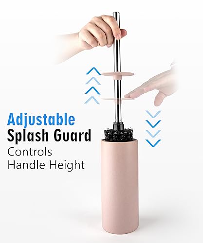 Image of Matt Pink Ceramic Toilet Brush and Holder Set | Freestanding Toilet Bowl Cleaners Brush, Scrubber Brush for Toilet, Bathroom Accessories with Stainless Handle, Deep Cleaning