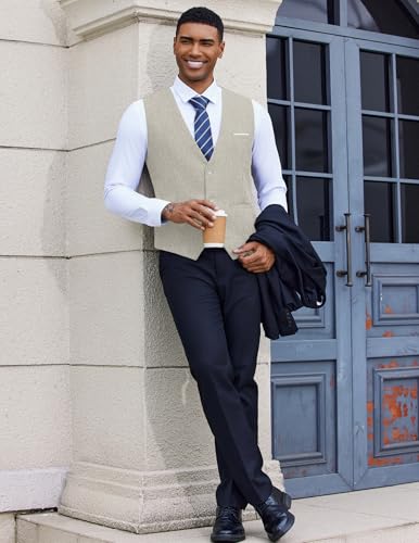 COOFANDY Men's Suit Vest Slim Fit Casual Business Vests Lightweight V-Neck Formal Dress Waistcoat for Wedding Prom4