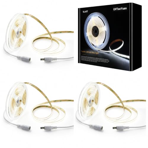 Image of LED Strip Lights 24V Daylight White 6000K, 3 Pack (No Power Supply) | COB Super Bright, 16.4ft Dotless High Density, 14W /m 8mm Width, Cuttable Flexible for Home DIY Commercial Lighting Projects