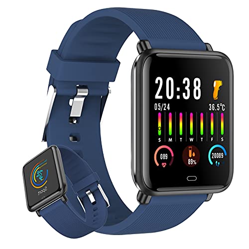 HQPCAHL Smartwatch Reloj Inteligente, Fitness Tracker con Monitoreo de Temperatura Monitor de Nivel SpO2 Monitorización de Frecuencia Cardíaca Sueño Caloría, Pulsera Actividad para Android iOS,Azul Cover