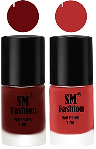 Image of Long Lasting Nail Polish | Nail Paint Combo 7 ml Each) - Set of 2 Wine Red-Coral Pink