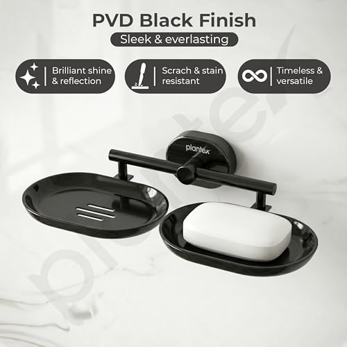 Image of Plantex J4 Stainless Steel Double Soap Dish for Bathroom /Soap Holder for Bathroom /Wall Mounted Soap Holder /Bathroom Accessories (PVD Black Finish) Onix