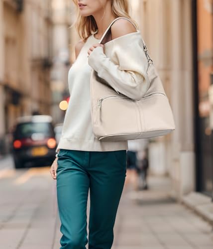 YALUXE Women's Genuine Leather Shoulder Bags Fashion Hobo Handbags Purses Cross-body Bags with Key Ring and Round Coin Purse2