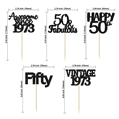 Gyufise 30Pcs Vintage 1973 Cupcake Toppers Cheers To 50 Fabulous Fifty Cupcake Picks 50Th Birthday Wedding Anniversary Party Cake Decorations Supplies Black #TOP2