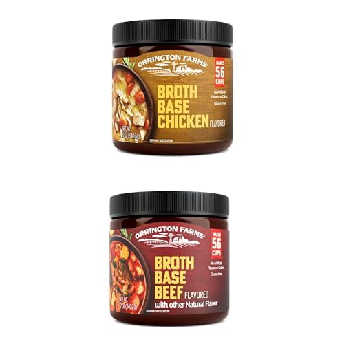 Bundle of Orrington Farms Chicken Flavored Broth Base & Seasoning, Ready-To-Use 12 oz Jar (Pack of 1) + Orrington Farms Beef Flavored Broth Base, Granulated Beef Flavored Bouillon,12 oz Jar(Pack of 1)