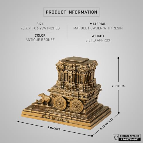 Image of SILAII Hampi Stone Chariot Sculpture - 9 Inch Length Decorative Showpiece | Traditional Indian Temple Art Statue for Home & Office Decor
