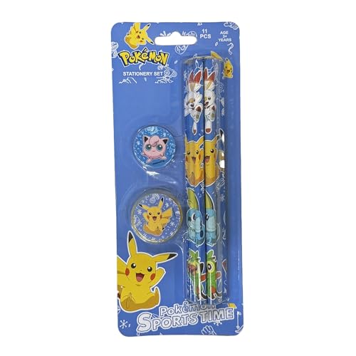 Image of Pokemon 11 pcs Stationery Set Pencils, Eraser, Sharpener | Study Kit for Boys & Girls | School Gift Set | Return Gift